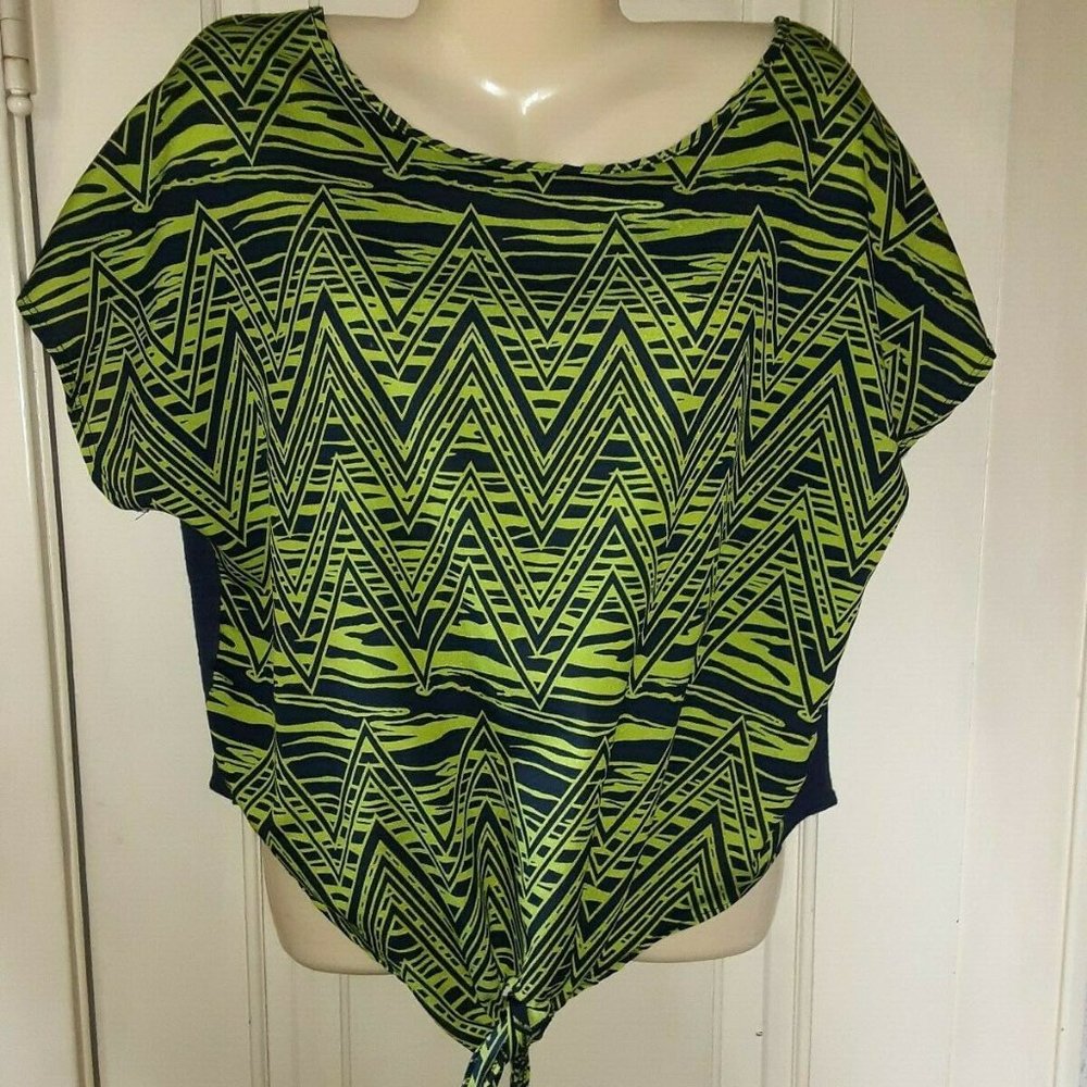 PINK ROSE GREEN/NAVY TIE FRONT TOP XL-EUC